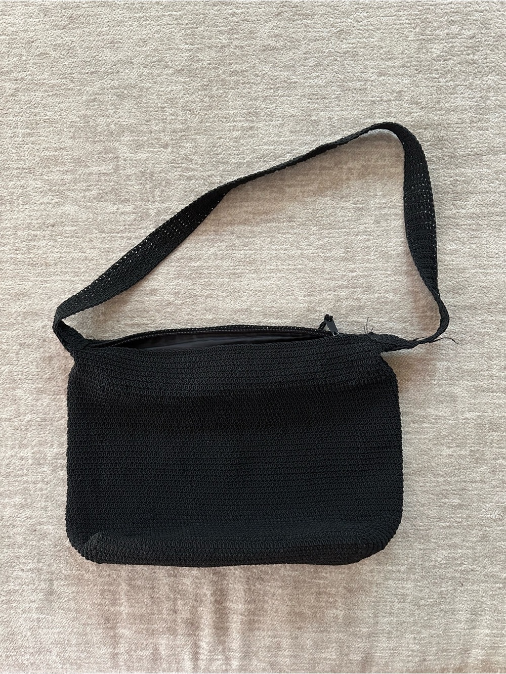 Vintage Black Crochet Knit Shoulder Bag